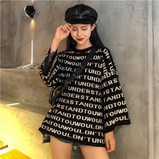 Áo len nữ dáng rộng oversize họa tiết chữ - MINIBLUE