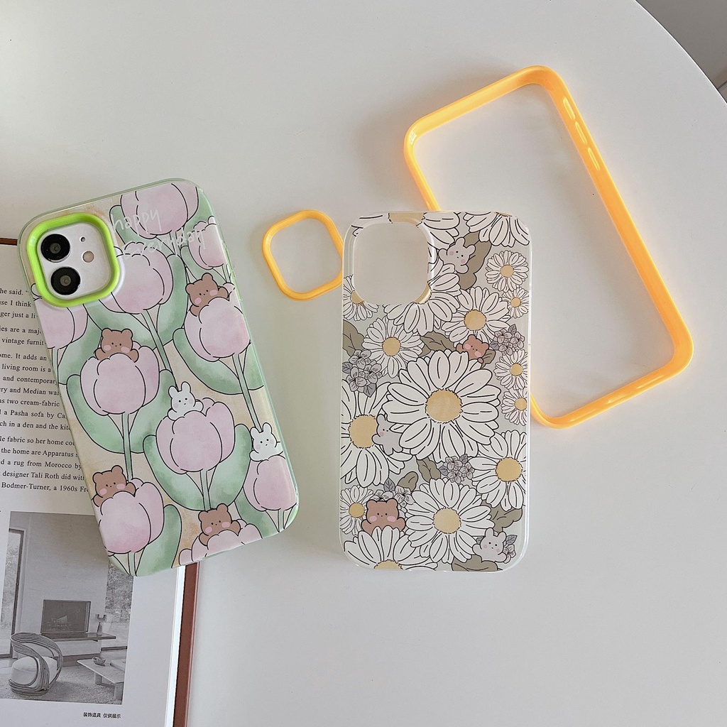 Ốp Điện Thoại Tpu Silicon Dày Mềm Chống Sốc Hình Hoa Cúc 3 Trong 1 Cho iPhone 13 12 11 Pro Max XR 8 7 Plus
