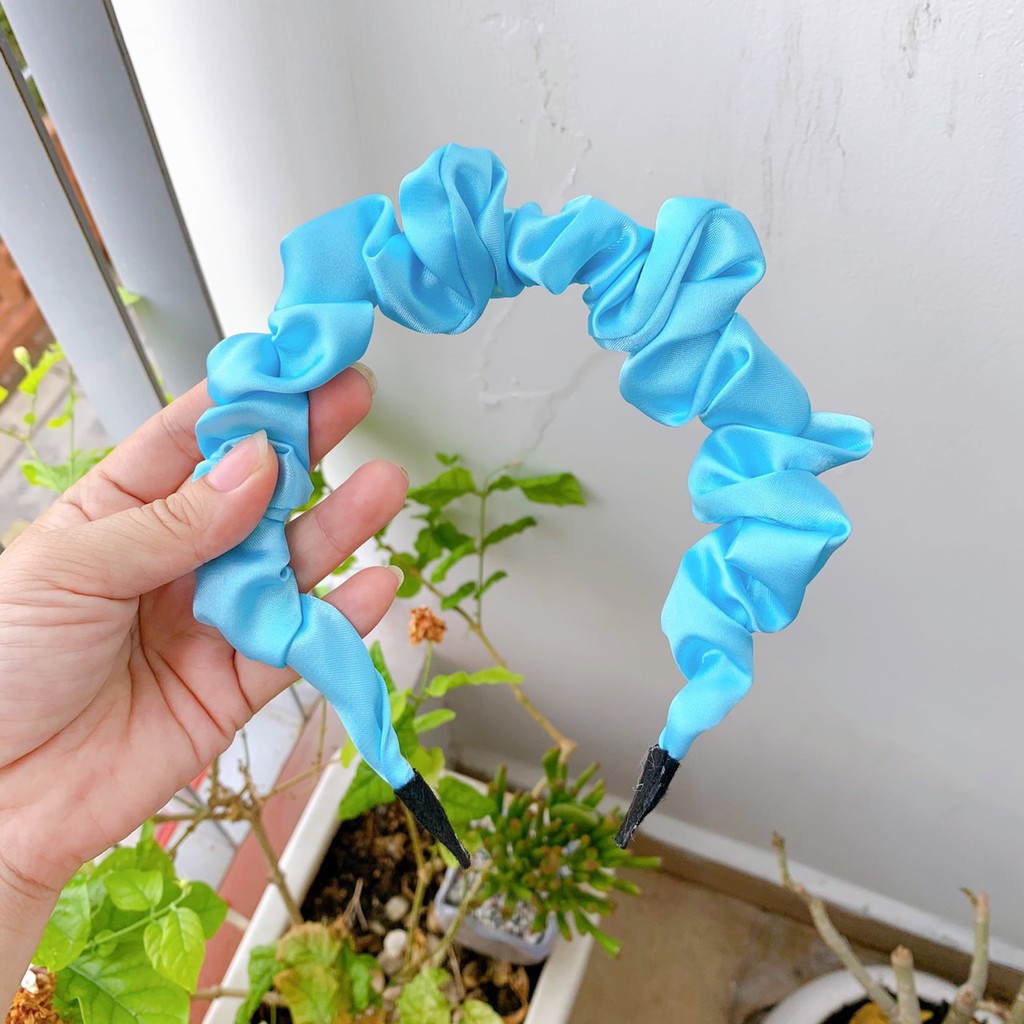 Cài tóc vải scrunchies màu trơn lụa bóng
