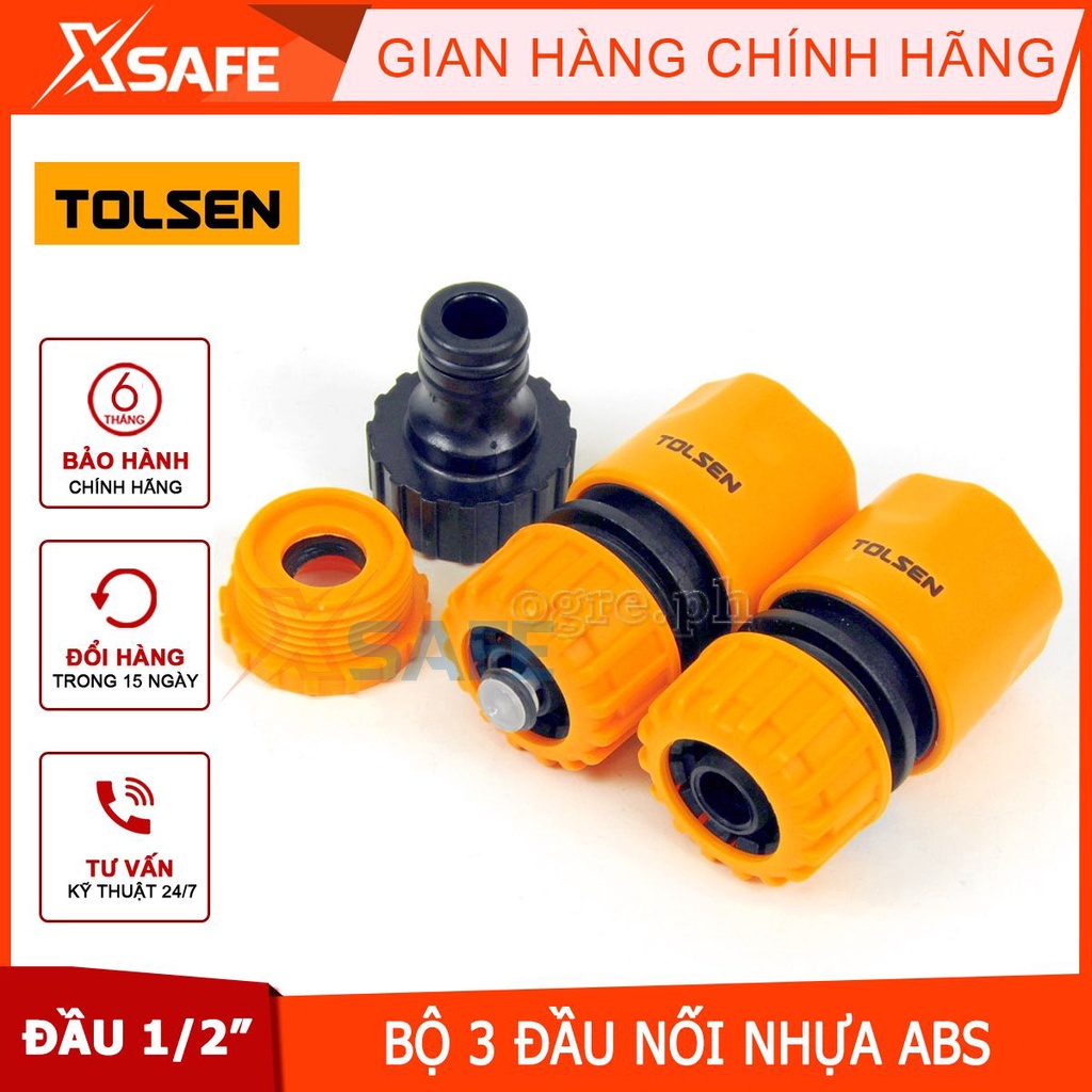 Bộ 3 đầu nối ống nước Tolsen 57120, khớp nối ống 1/2'' chất liệu nhựa ABS cao cấp, dùng nối ống 1/2''[CHÍNH HÃNG][XSAFE]