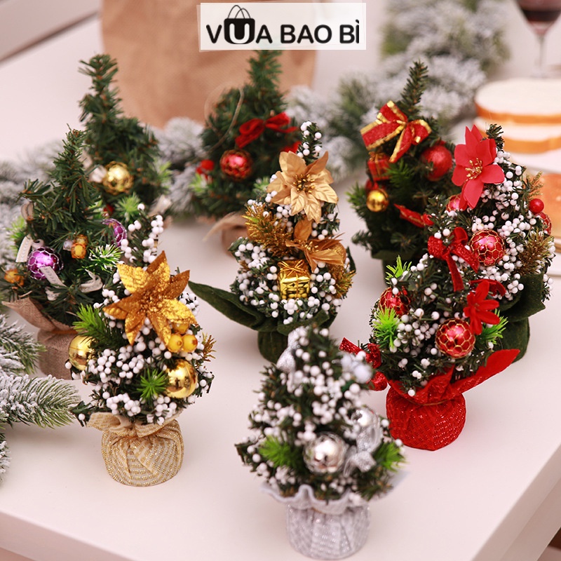 Cây thông Noel giáng sinh để bàn mini trang trí Noel kèm phụ kiện cao 20-40cm