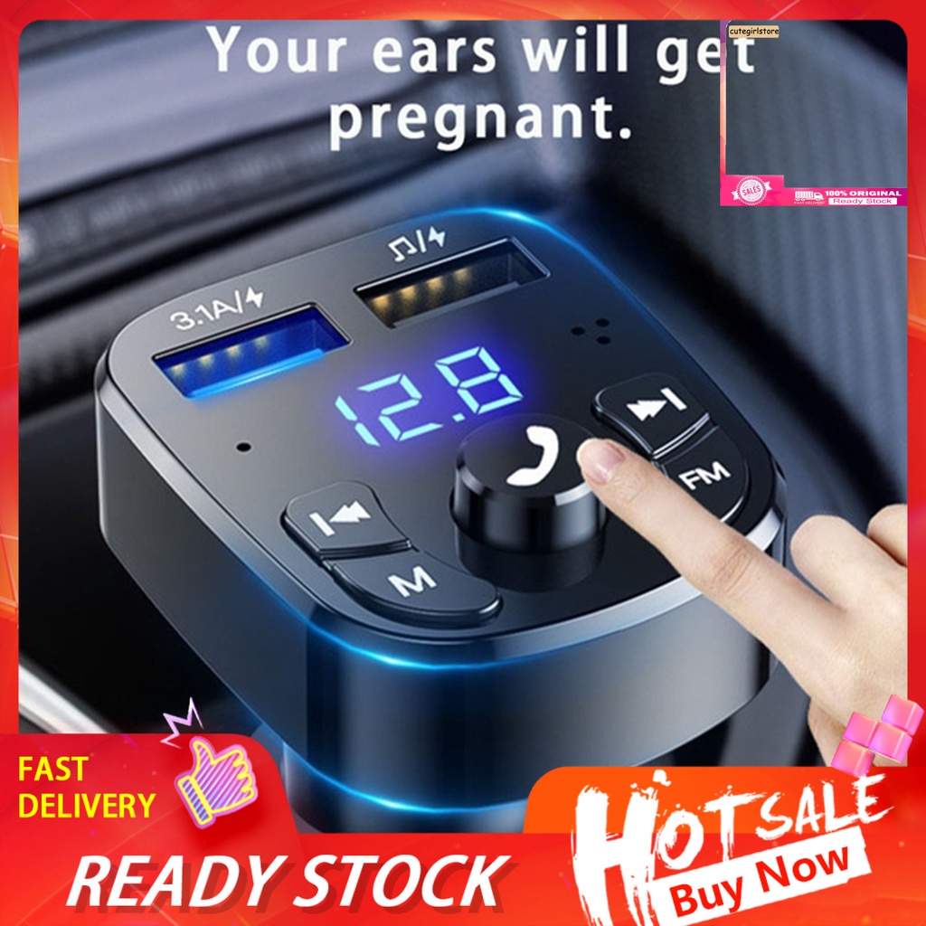 Tẩu sạc nhanh cổng USB kép Bluetooth 5.0 phát FM nghe nhạc MP3 dành cho xe hơi QCDZ
