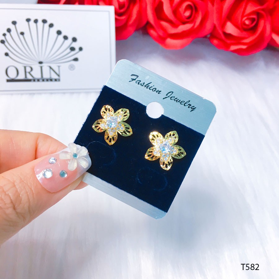 Bông tai hoa mai lưới 5 cánh nhọn thiết kế cao cấp Orin T582