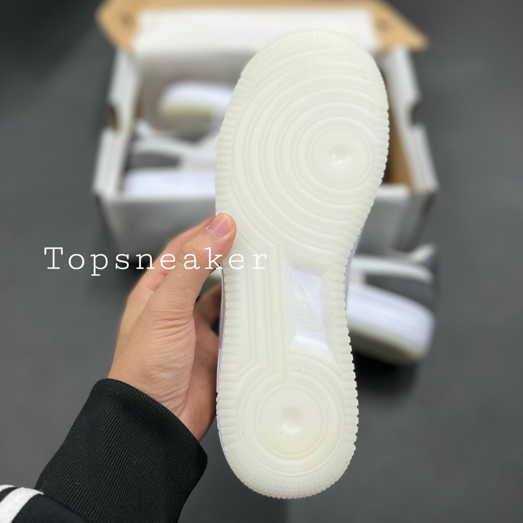 Giày Sneaker AF1 Xám Đen, Giày thể thao af1 cổ thấp xám gót đen fullbox, chỉ đỏ, dày dặn, êm chân