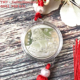 Dây treo may mắn Xu con Trâu Mạ Bạc; Dùng để trang trí trong nhà, treo trên xe ôtô, nơi làm việc-TMT Collection-SP002390