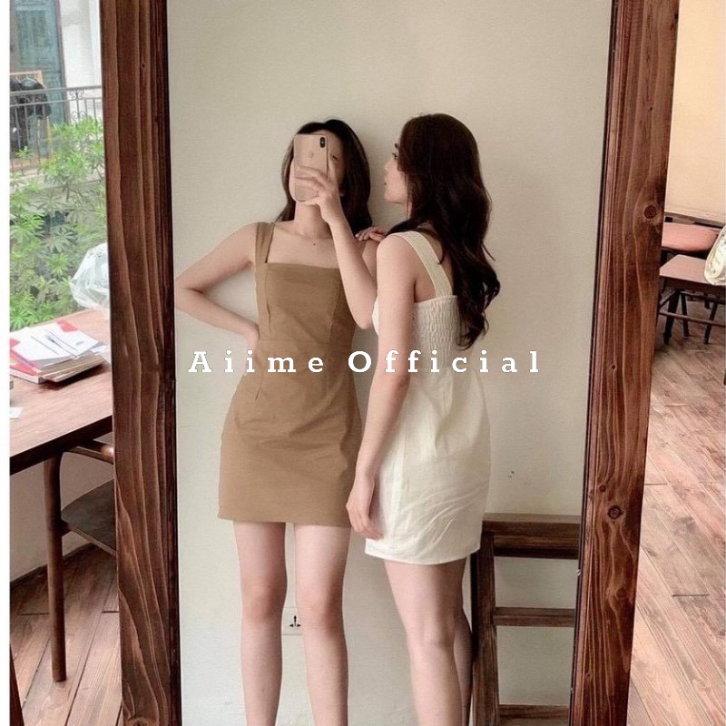 Váy yếm/ Váy hai dây minidress quai bản to lưng chun 2 lớp