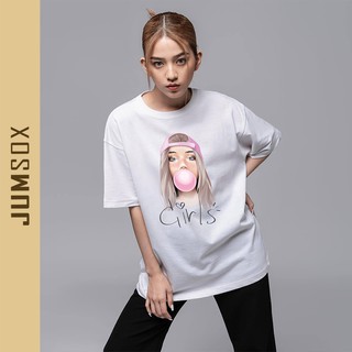 Áo thun unisex oversize tay lỡ form rộng phông nữ rộng trắng đen đôi cặp cotton 4 chiều cô nhai kẹo  JUMSOX- JS0007