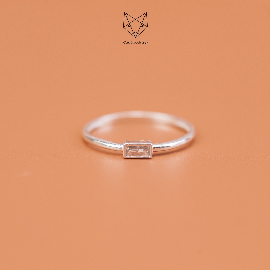 Nhẫn Bạc Ta S925 Cao Cấp CaoBac Silver Đính Đá Hình CHữ Nhật 4 Chấu Sáng Lấp Lánh Đơn Giản Thanh Lịch Dành Tặng Bạn Nữ