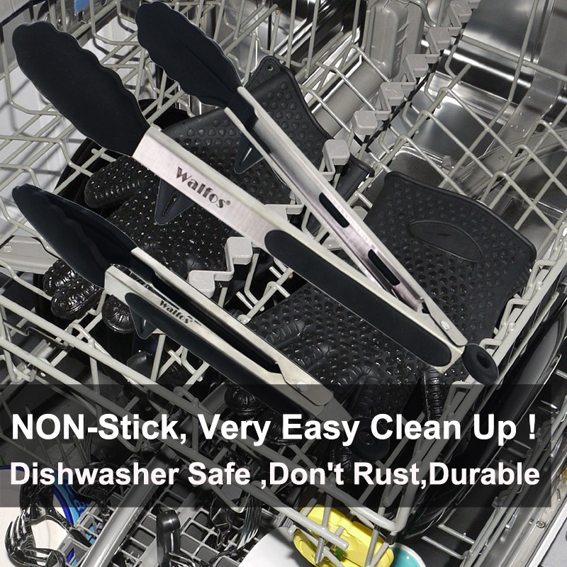 Bộ 2 Kẹp Gắp Thức Ăn WALFOS Bằng Silicon Chống Dính Có Nút Khóa Khớp Tiện Lợi 27-34cm