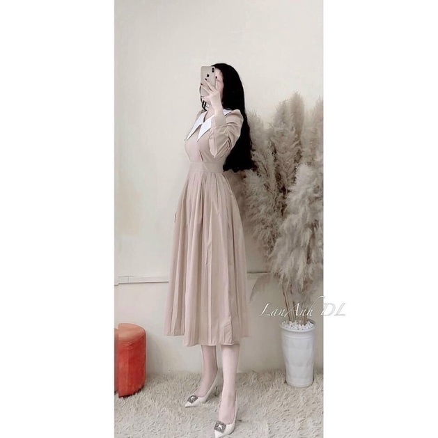 Váy phối cổ trắng xếp ly | BigBuy360 - bigbuy360.vn