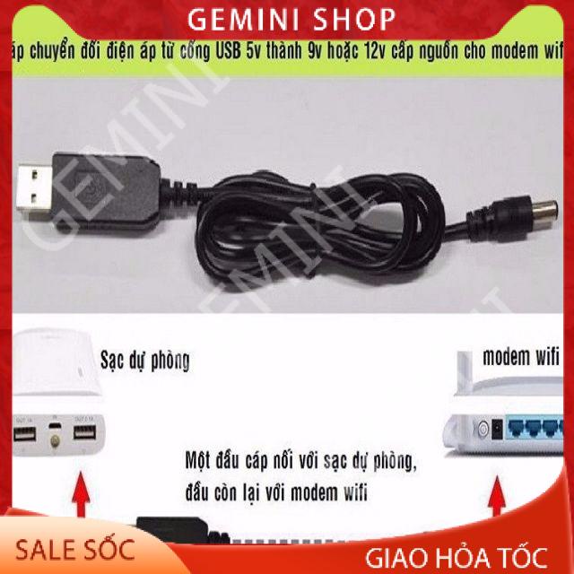 Cáp chuyển đổi điện áp từ cổng USB 5V sang 9V/12V