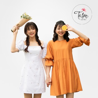 Tà Tưa Clothes Đầm baby doll cam đũi, tay phồng chun