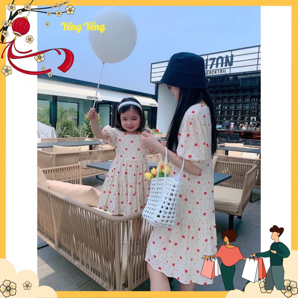 [Mã FAXANH1505 giảm 10K đơn 50K] VNU268 - VÁY SUÔNG BE TIM ĐỎ ĐÔI CHO MẸ VÀ BÉ