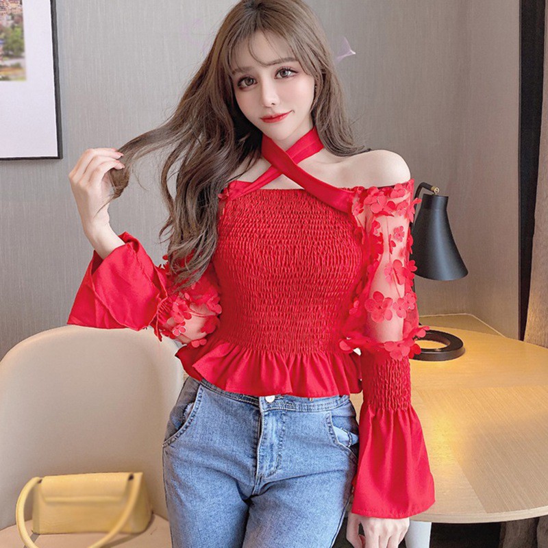 Áo Kiểu Trễ Vai Tay Phồng Thời Trang Nữ Tính