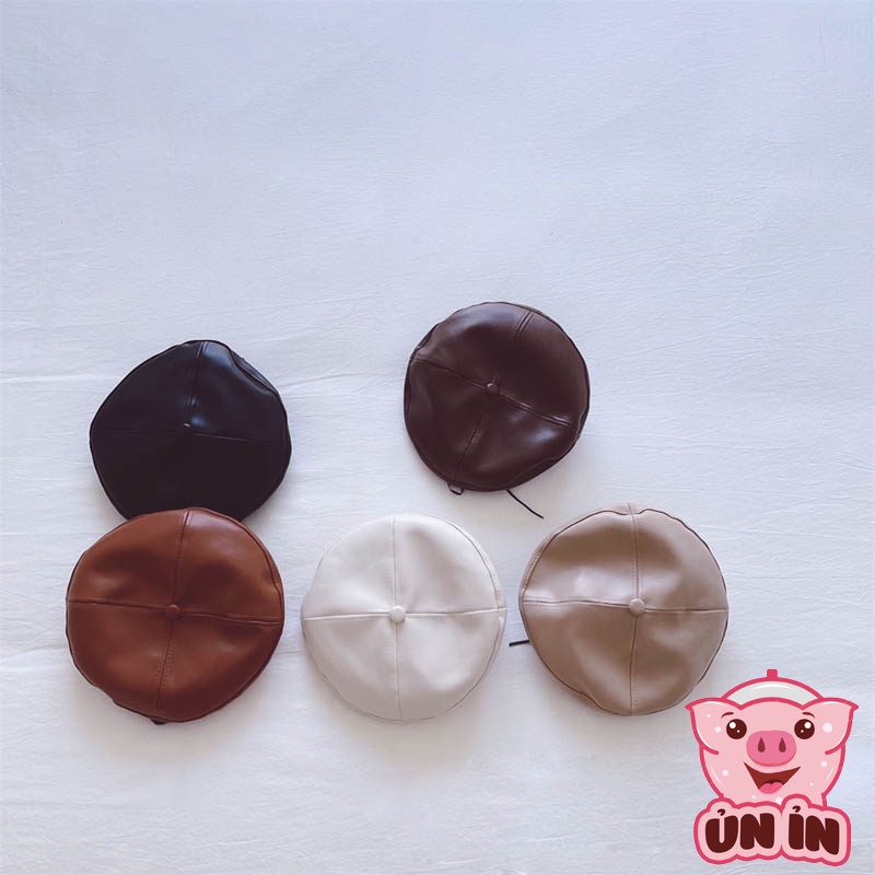 Mũ nồi bé trai bé gái, Mũ beret Da PU màu trơn phong cách thời trang thu đông MN02
