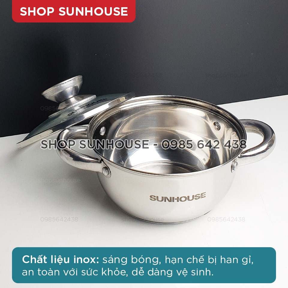 Bộ nồi inox 3 đáy SUNHOUSE SH334 size 16-20-24cm dùng được với bếp từ