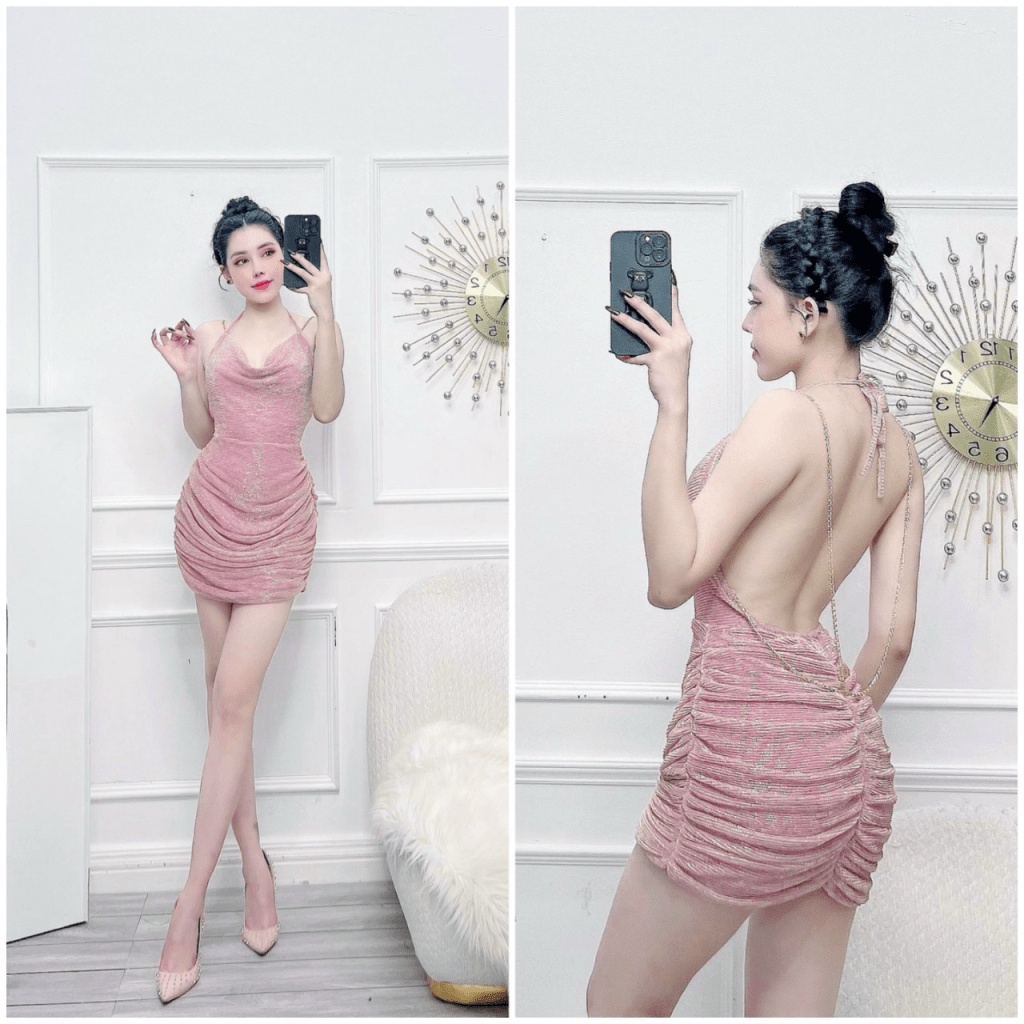 Mẫu Thiết Kế Cho Các Nàng Tự Tin Khoe Body-- Mẫu Đầm Xốp Dập Ly Hở Lưng Siêu Xinh UP