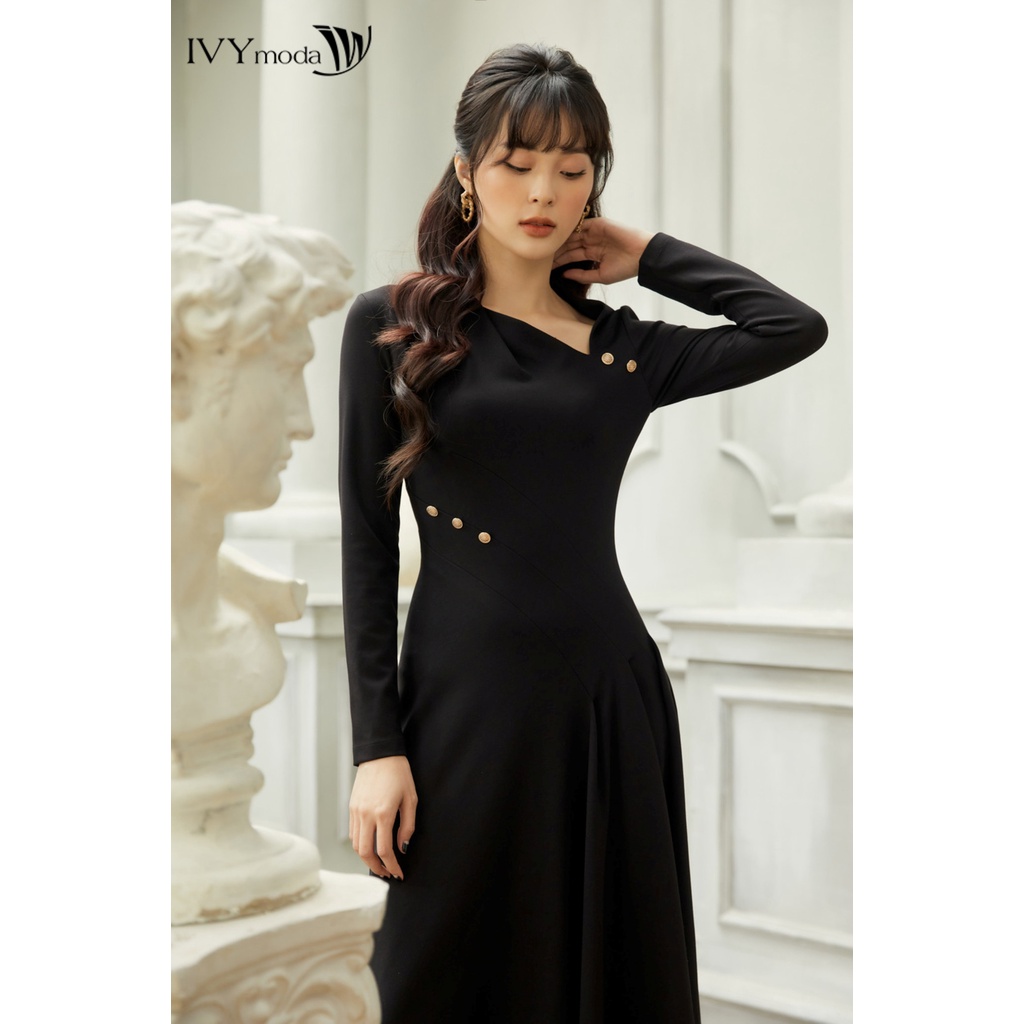 Đầm thun nữ xòe cổ chéo IVY moda MS 42B9086