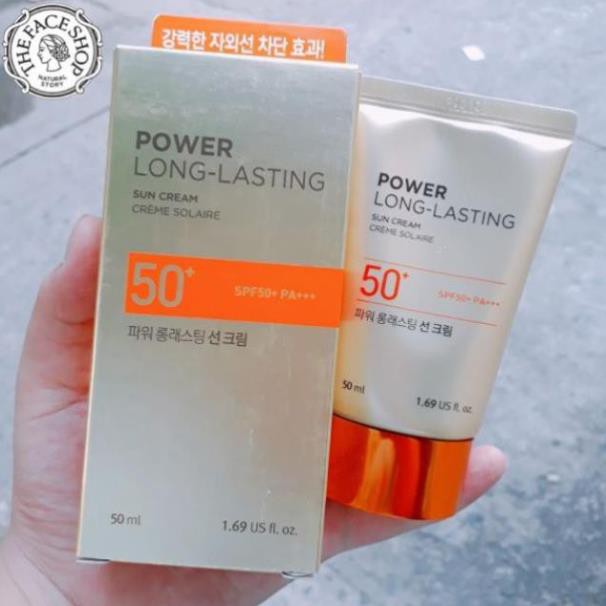 Kem Chống Nắng The Face Shop Vàng 50ml 80ml Lâu Trôi Korea NATURAL SUN ECO POWER LONG-LASTING SUN CREAM SPF50+ PA+++