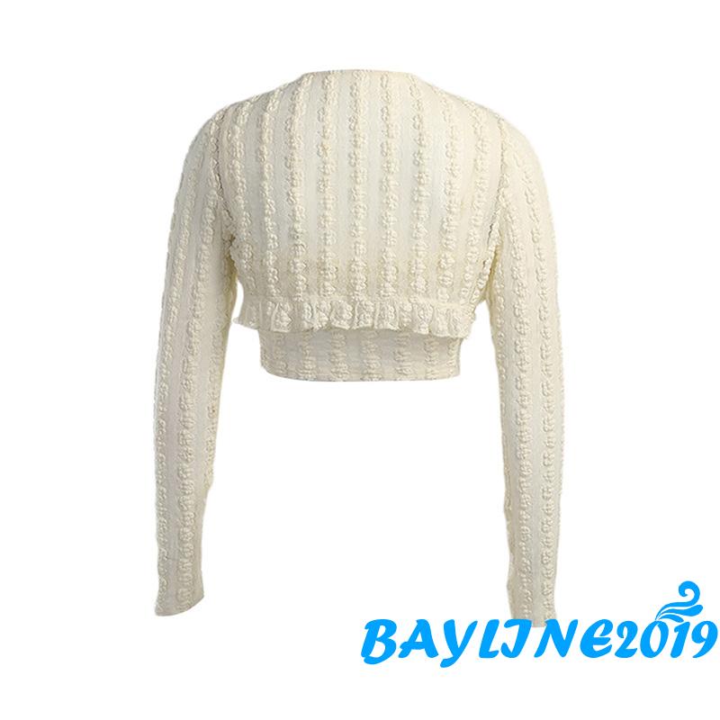 Set Đồ 2 Món Gồm Áo Hai Dây Crop Top Tay Dài Và Áo Khoác Cardigan Màu Trơn Họa Tiết Dập Nổi Dành Cho Nữ