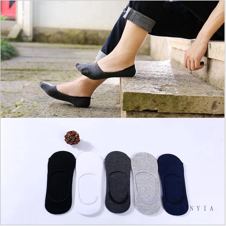 Vớ cotton không trượt phối silicone màu trơn cổ nông cho nam