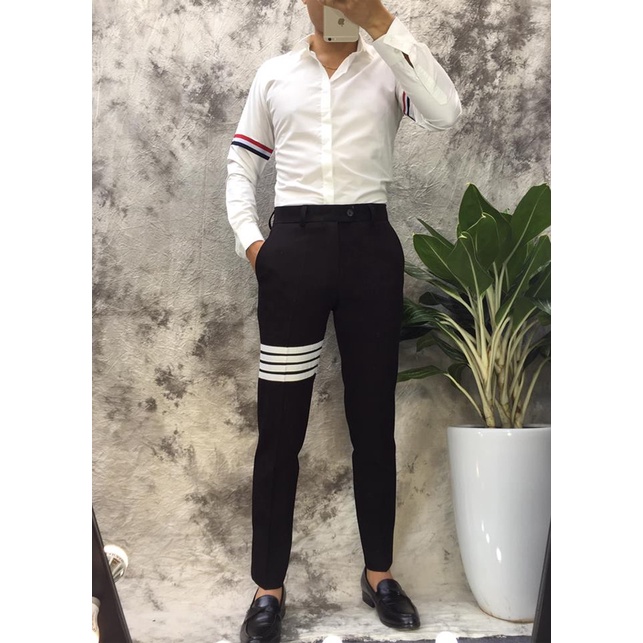 Quần Vải Kẻ Đỏ Chất Mịn Chống Nhăn Ít Bám Bụi Không Phai Màu Phong Cách