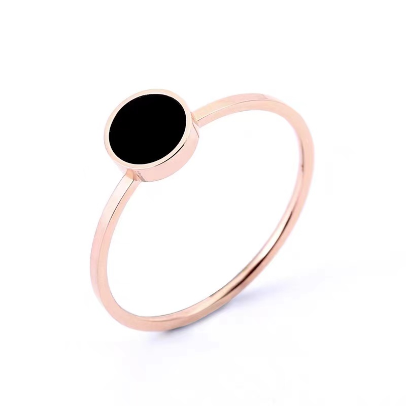 Nhẫn mạ vàng hồng 18k mặt hình đĩa tròn màu đen 6 / 8 / 14mm không gây dị ứng / chống thấm nước / chống mồ hôi
