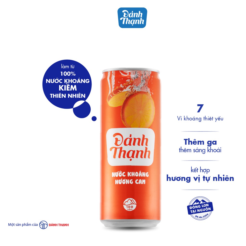 Thùng 24 lon Nước Giải Khát Đảnh Thạnh Có Ga Khoáng Cam 330ml