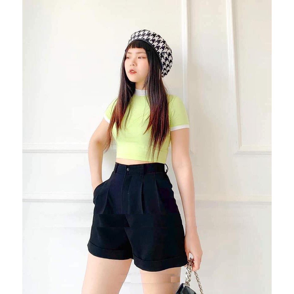 Quần Short Đùi Gập Gấu PEONYB Nữ [FREESHIP] 🌸 Shorts trơn cạp khuy lưng cao, sooc ĐEN | BE | XANH | TÍM Ulzzang HOT 🌸