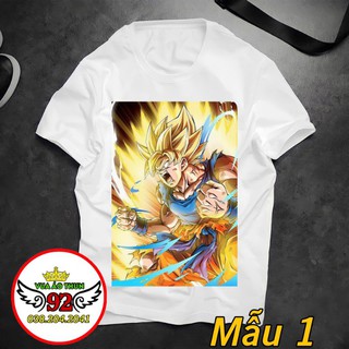 Áo thun cổ tròn Songoku Super Saiyan 2 , màu trắng - in thấm vào sợi vải, không ra màu, không bong tróc hình , nhiều mẫu
