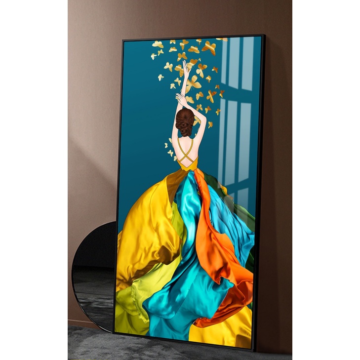 Tranh treo tường - Tranh cô gái nghệ thuật, chất liệu Laminate tráng gương, kích thước 30x60cm