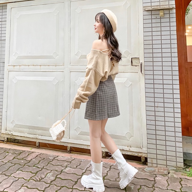 Áo len cổ tim đan dây lưng