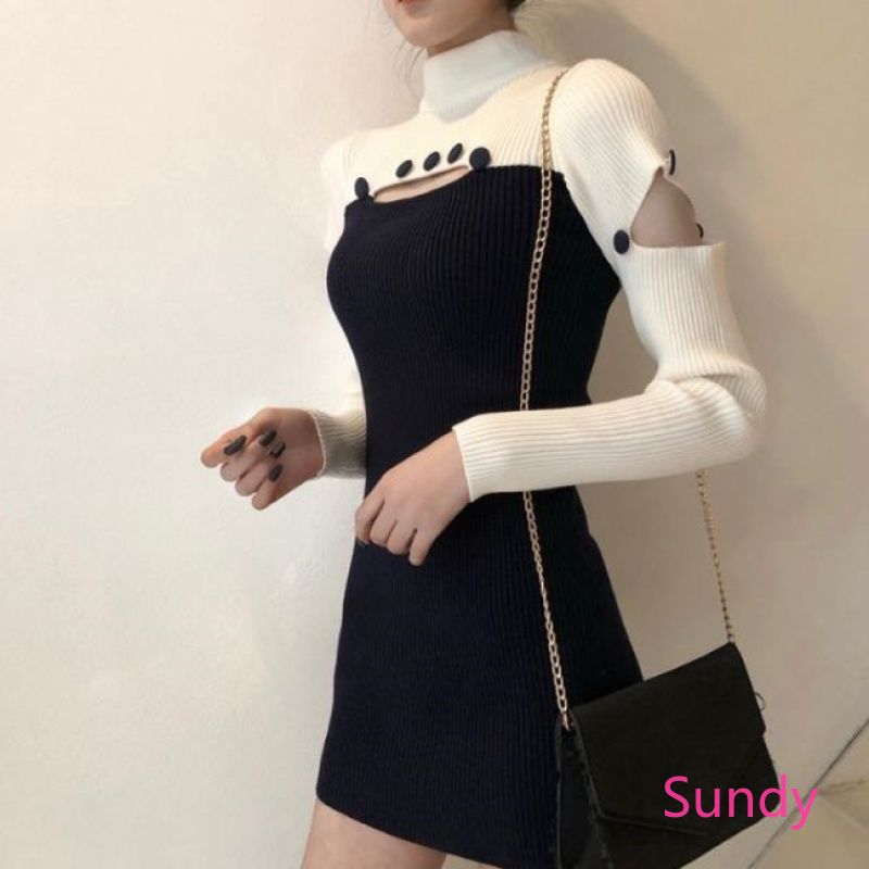 Đầm dệt kim tay ngắn phong cách quyến rũ và trẻ trung cho phái nữ