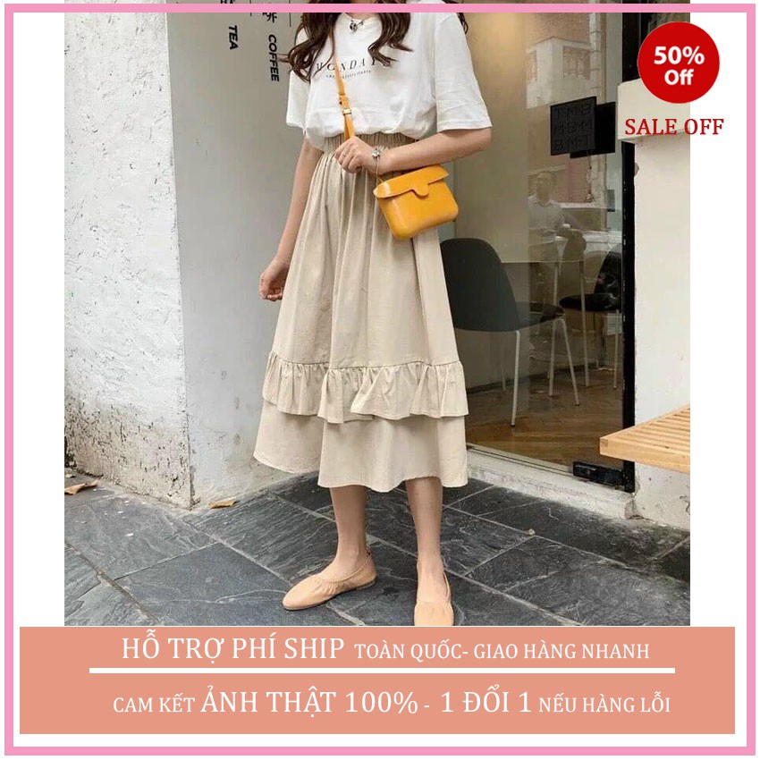 CHÂN VÁY ULzzang, chân váy Vintage , CHân váy tầng dáng xòe vải lụa thời trang hàn quốc,  cam kêt hàng giống như