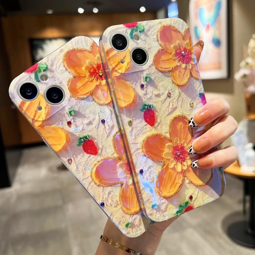 Ốp Điện Thoại Tranh Sơn Dầu Hình Cô Gái Và Hoa Cho iPhone 11 11ProMax 13 13 Pro Max 12 12Pro Max X XS XR