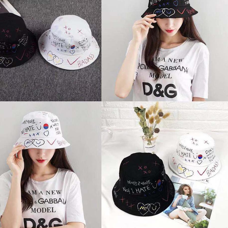 Nón Bucket Họa Tiết Graffiti Phong Cách Hàn Quốc Cho Cặp Đôi