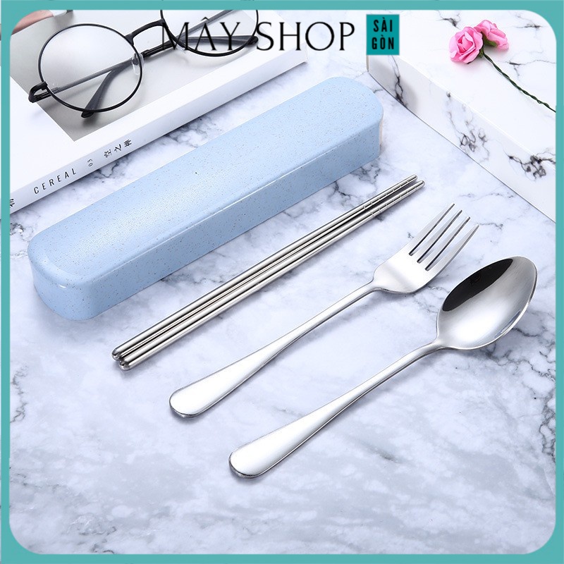 Set 3 món Muỗng Đũa Nĩa Inox 304 Có Hộp Đựng Cho Dân Văn Phòng, Sinh Viên, Đi Picnic Dã Ngoại