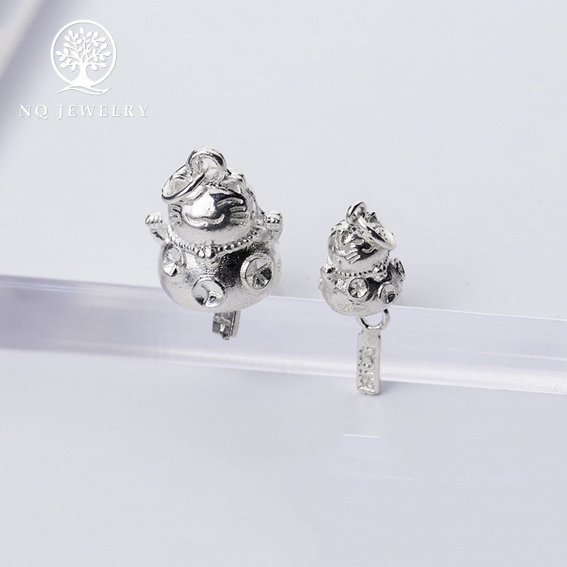 Charm bạc trắng hình mèo thần tài treo - NQ Jewelry