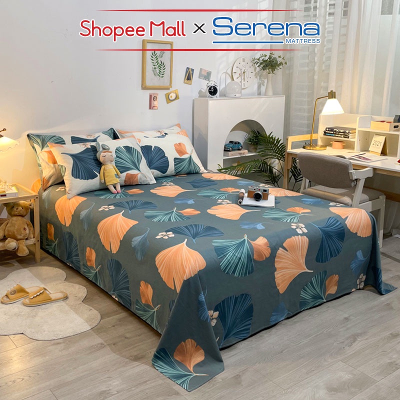 Ga Giường Đẹp 5 Món Cotton Living SERENA Cao Cấp Set Chăn Ra Grap Drap Gối Đệm Nệm Trần Bông Trải Phủ Bọc Giường Cao Cấp