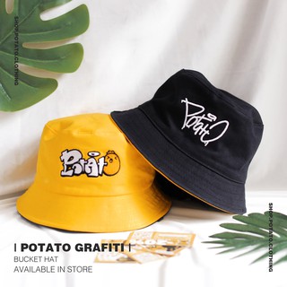 [Ảnh thật] Nón Bucket Cụp 2 Mặt Đen Vàng Thời Trang Potato Clothing