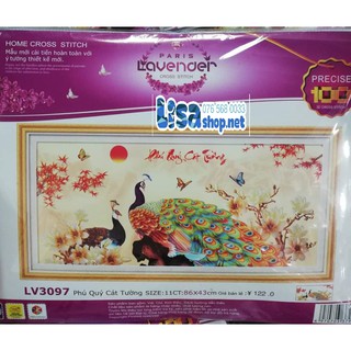 Tranh thêu PHÚ QUÝ CÁT TƯỜNG lv3097 (86x43cm) chưa thêu 3d
