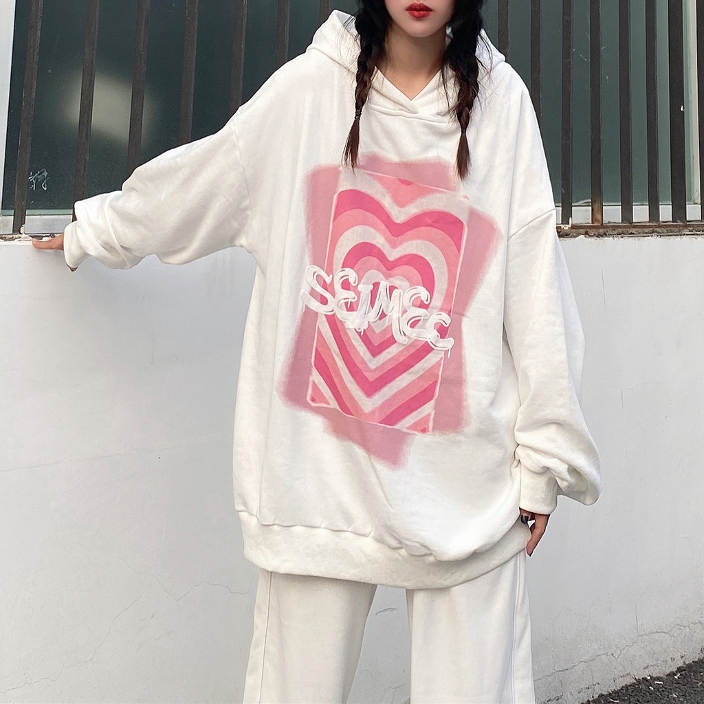 ZHELIHANGFEI Áo Hoodie Tay Dài Họa Tiết In Theo Phong Cách Preppy Mỹ Dễ Phối Đồ