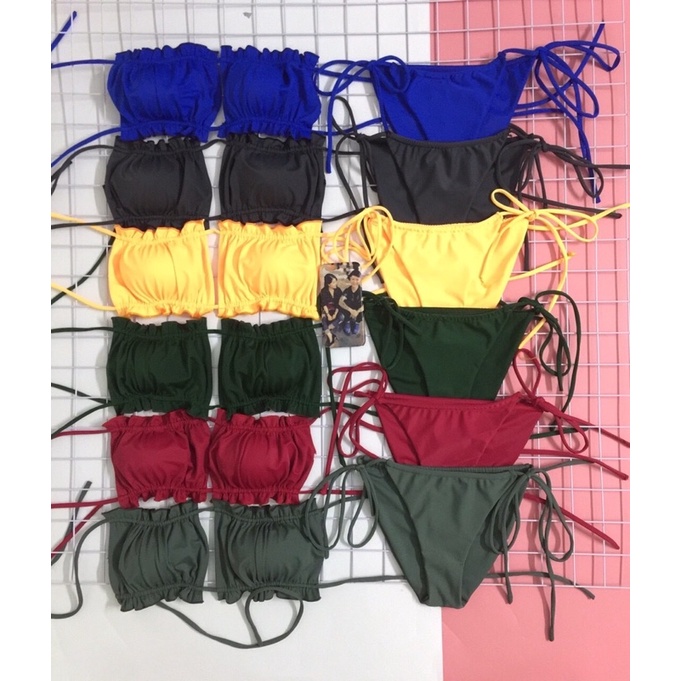 Bikini 2 mảnh áo rút dây nhún -quần bơi lọt khe