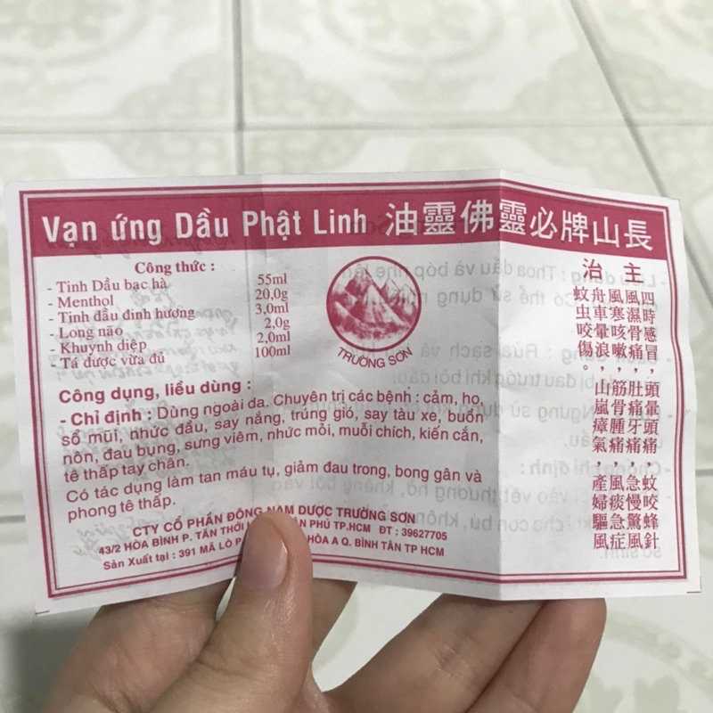 Dầu phật linh Trường Sơn dung tích 1,5ml và 5 ml