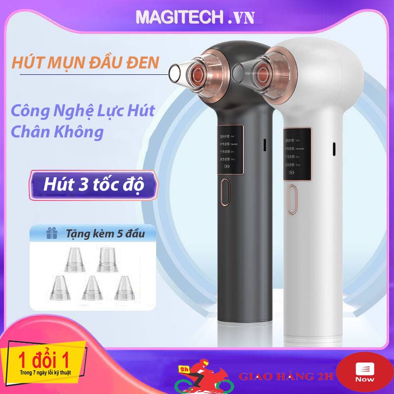 Máy hút mụn đầu đen , mụn cám cầm tay làm sạch lỗ chân lông có đầu massage nhiệt kèm 5 đầu hút