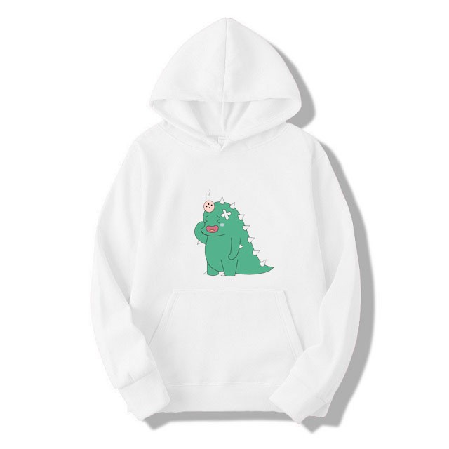 Áo Hoodie Ulzzang Nam Nữ Mùa Đông Ấm Áp Chất Nỉ Mềm Mịn Không Nhăn, Không Xù In 3D Cartoon Khủng Long Khóc Xinh Cute