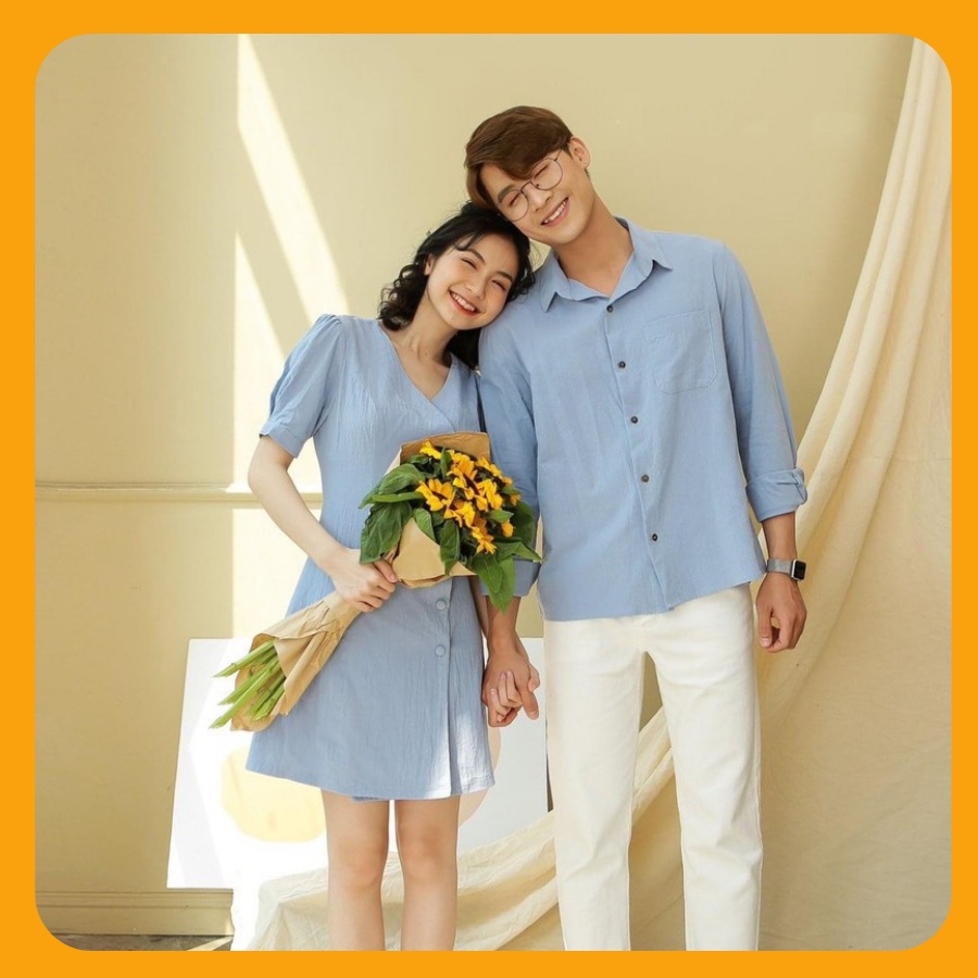 Áo đôi áo cặp FREESHIP Áo đôi nam nữ đẹp Set áo váy sơ mi Hàn Quốc dáng dài COUPLE STORE