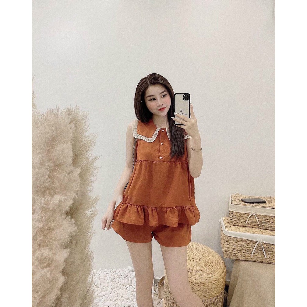 Set Bộ Đồ Ngủ Đẹp - Set Đùi Viền Cổ Thủy Thủ Bèo Lai Xinh Xắn - Thời Trang Dressery Store