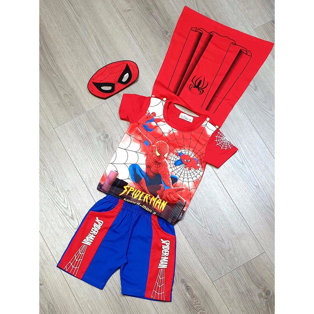Bộ thun spiderman kèm khăn choàng và mặt nạ bé trai