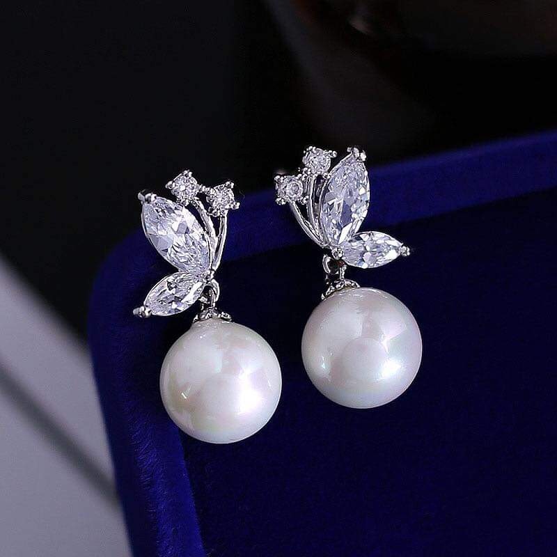 Bông tai bạc Bông Butterfly chạm Ngọc nạm đá siêu xinh